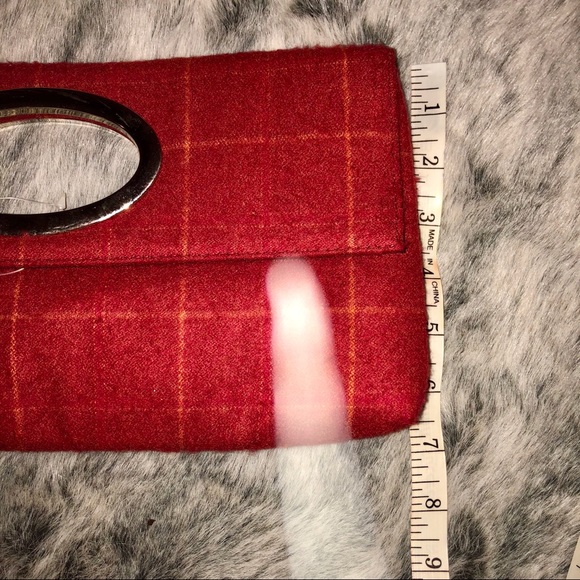 Putu by J.Maclear Retro Dark Red Plaid Felt Clutch - Picture 6 of 8